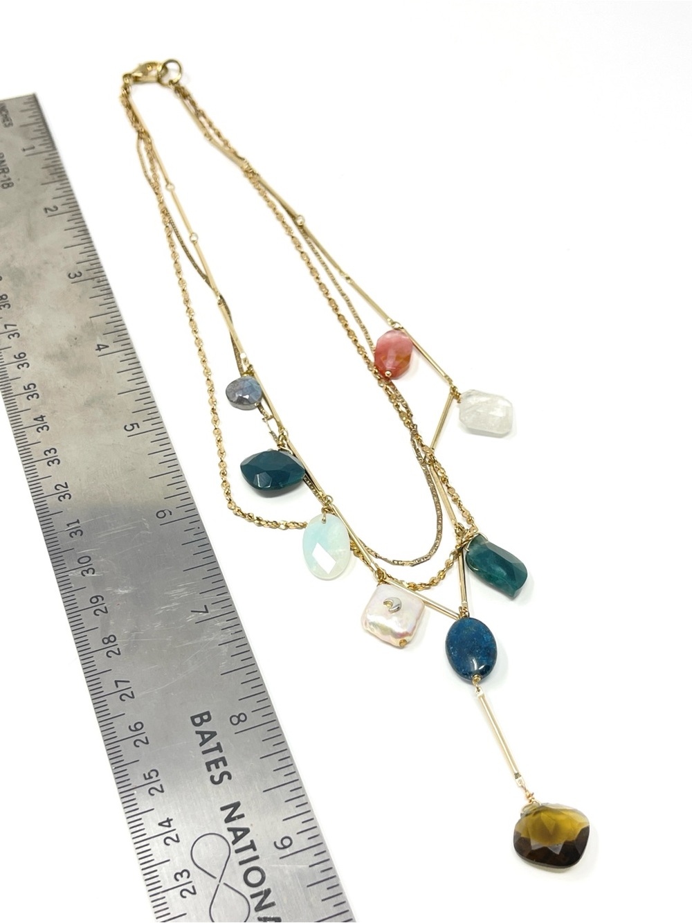 New Anthropologie Stone Charm Necklace Gold - Picture 5 of 5
